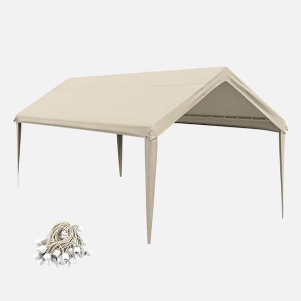 10 ft. x 20 ft. Outdoor Carport Replacement Cover, Heavy Duty Canopy with Ball Bungees (Frame Not Included) Cream