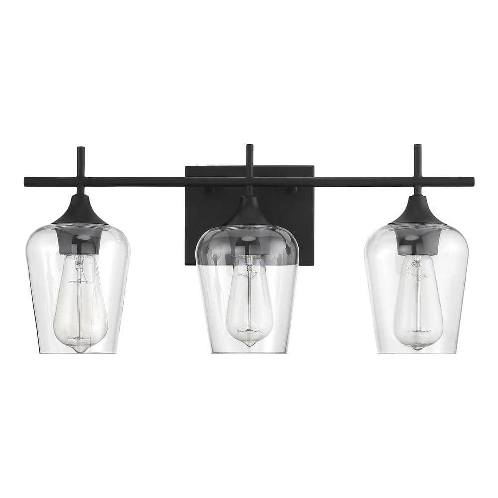 Octave Black and Clear Glass 3-Light Vanity Fixture