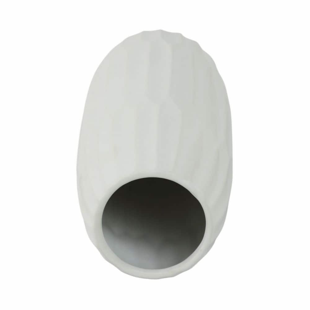White Ceramic Indented Design Table Vase, 14"