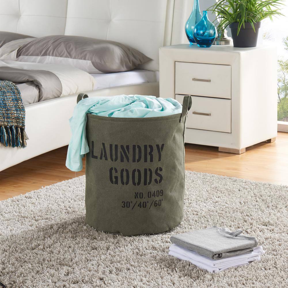 Olive Green Canvas Collapsible Laundry Hamper with Handles
