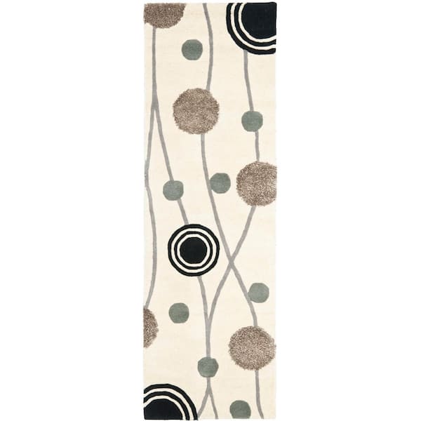 Soho 3 ft. x 6 ft. Ivory/Gray Contemporary Abstract Circles Runner Rug