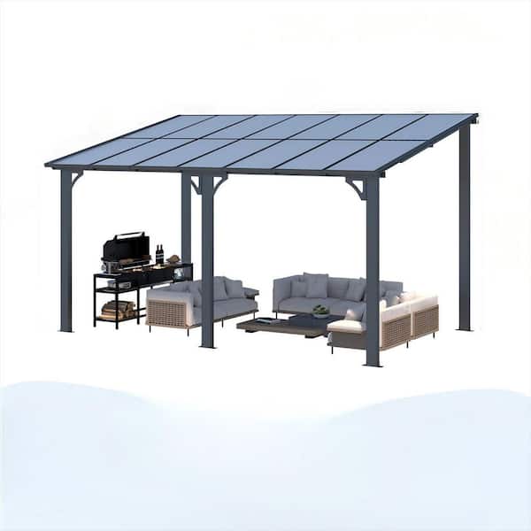 14 ft. x 8 ft. Gray Aluminum Sloped Roof Hardtop Pergola with UV-Blocking Polycarbonate Patio Cover for Outdoor Living