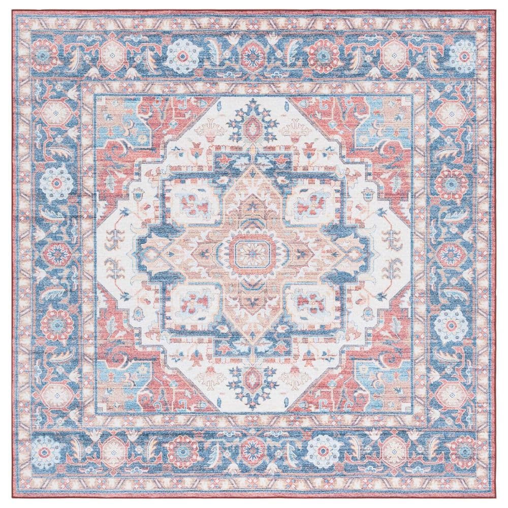 Arizona 6 ft. x 6 ft. Rust/Blue Machine Washable Distressed Border Ornate square Area Rug price history on PriceWatchPro