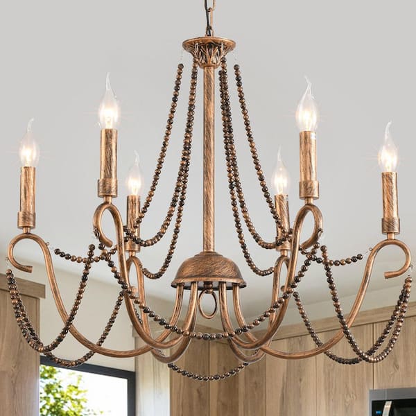 6 Light Bronze Dimmable Retro Industrial Classic Traditional Chandelier with No Bulbs Included for Living Room Kitchen