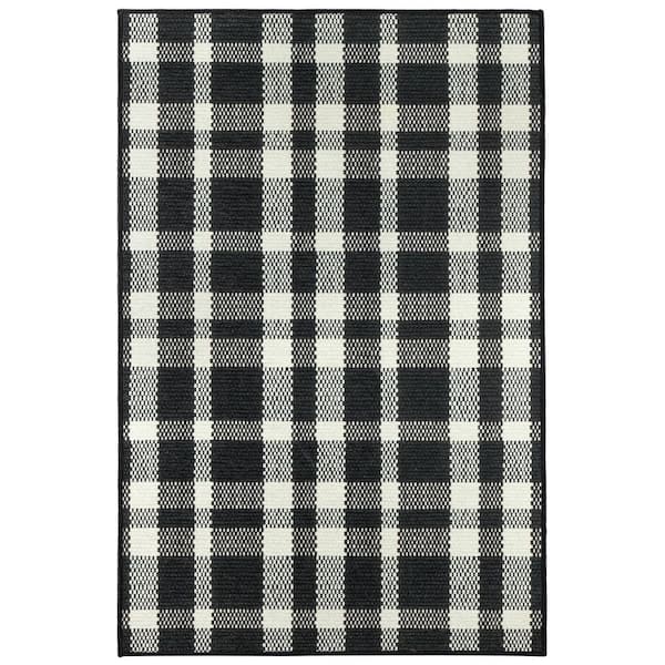 DASH & ALBERT Houston Plaid Machine Washable Black 6 ft. x 9 ft. Indoor Area Rug