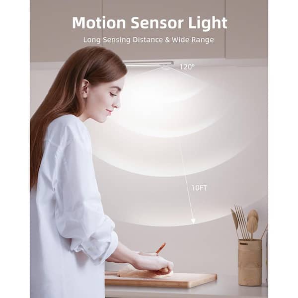 14.57 in. 2-Pack Battery Operated Wireless USB Charging White Integrated LED Linkable Under Cabinet Light, Closet Light