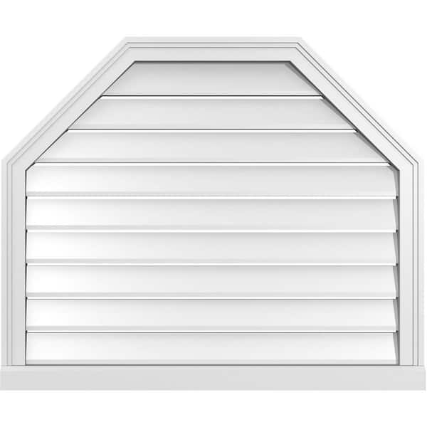 Ekena Millwork 36" x 30" Octagonal Top Surface Mount PVC Gable Vent: Functional with Brickmould Sill Frame