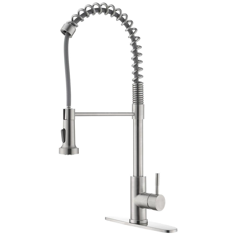 Stainless Steel Single Handle Pull Down Sprayer Kitchen Faucet in Brushed N