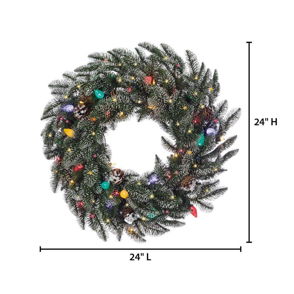 Winter Pine 24" Outdoor Prelit Christmas Wreath with Multicolor LED Lights