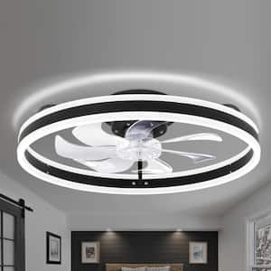 20in. LED Indoor Black Bladeless Low Profile Ceiling Fan Flush Mount Smart App Remote Control Dimmable Lighting