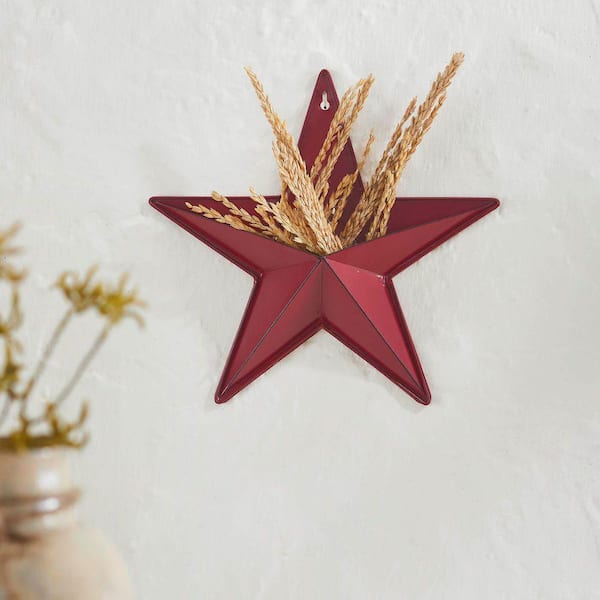 1-Piece 12 in. x 12 in. Red Distressed Metal Star with Pocket Wall Decor