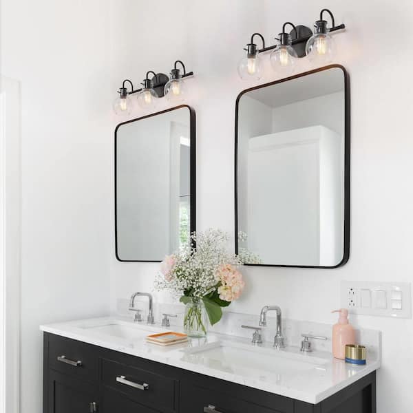 Uolfin Modern Bathroom Vanity Light, 3-Light Black and Gold Powder Room  Wall Sconces with Square Frosted Glass Shades 628G867VFAA90W3 - The Home  Depot