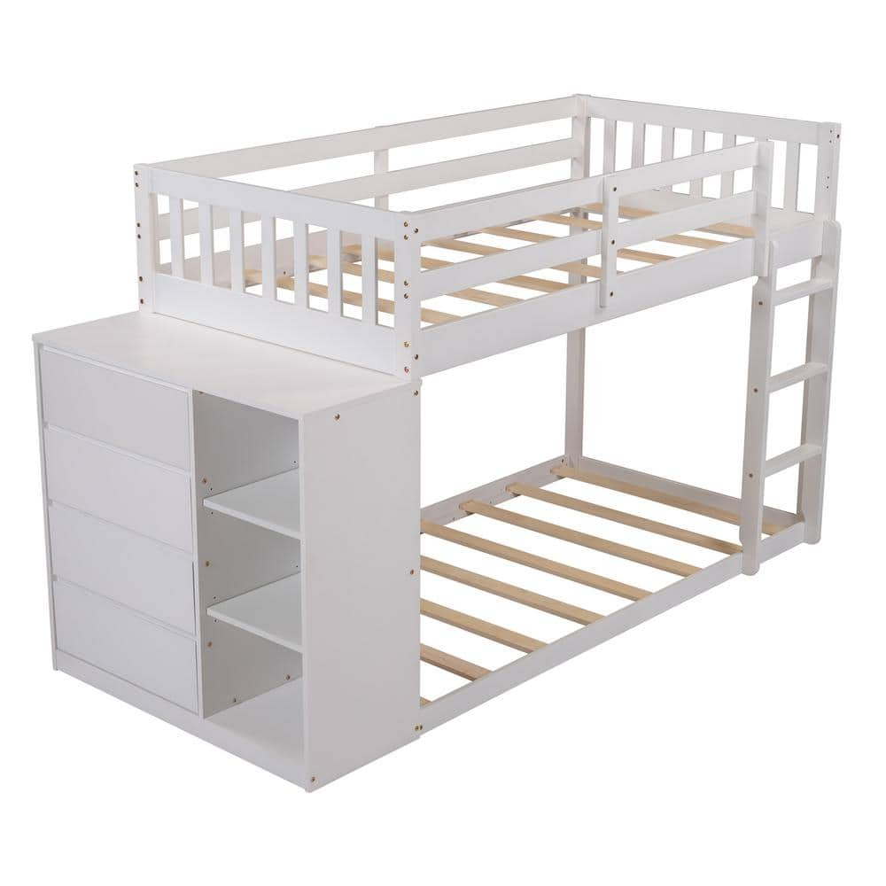 White Twin over Twin Bunk Bed with 4 Drawers and 3 Shelves PT444401EEO ...