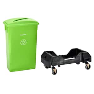 23 Gal. Lime Green Slim Recycling Bin and Trash Can with Paper Slot Lid and Dolly