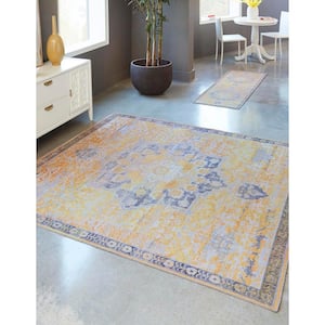 Renaissance Roma Tuscan Yellow 5 ft. 3 in. x 5 ft. 3 in. Machine Washable Area Rug