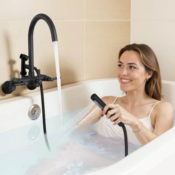 Clawfoot Tub Faucet, Vintage Matte Black Clawfoot Tub Filler Shower Kit, Wall-Mounted Bathtub Faucet for Bathtubs