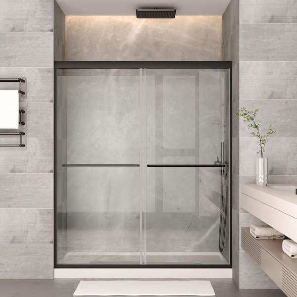 Vitrina 48 in. W x 70 in. H Double Sliding Tub Door in Matted Black with Clear Tempered Glass