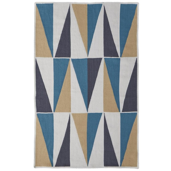 5 x 8 Blue, Ivory, Gold Geometric Area Rug