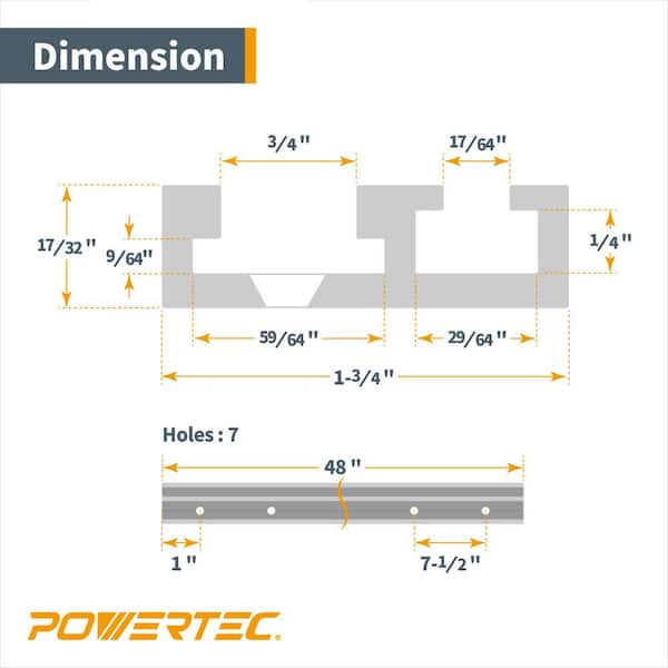 POWERTEC 48 in. Dual Track Rail Aluminum Combo T-Track and Miter Track for  Woodworking 71365 - The Home Depot