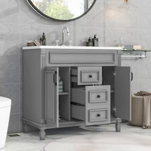 35.9 in. W. x 18.1 in. D x 34 in. H Freestanding Bath Vanity in Gray with White Top Single Sink, 2-Doors, and 2-Drawers
