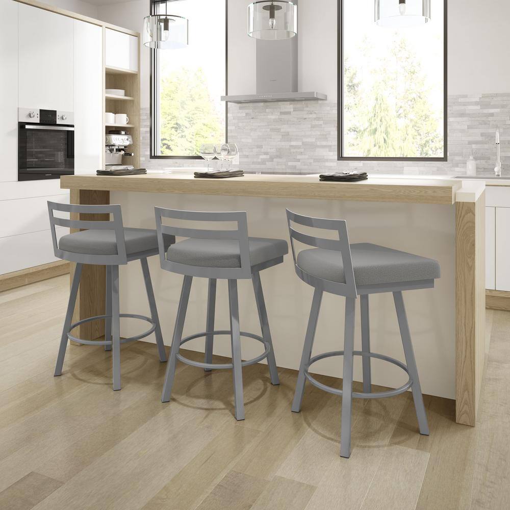 Derek 26" Swivel Counter Stool in Grey Polyester & Metallic Grey
