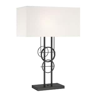 Tempo 28 in. Black Standard Table Lamp with White Linen Shade