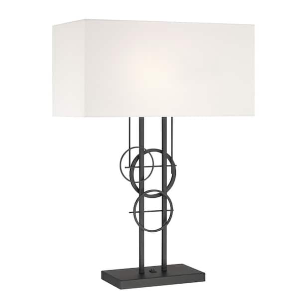 George Kovacs Tempo 28 in. Black Standard Table Lamp with White Linen Shade