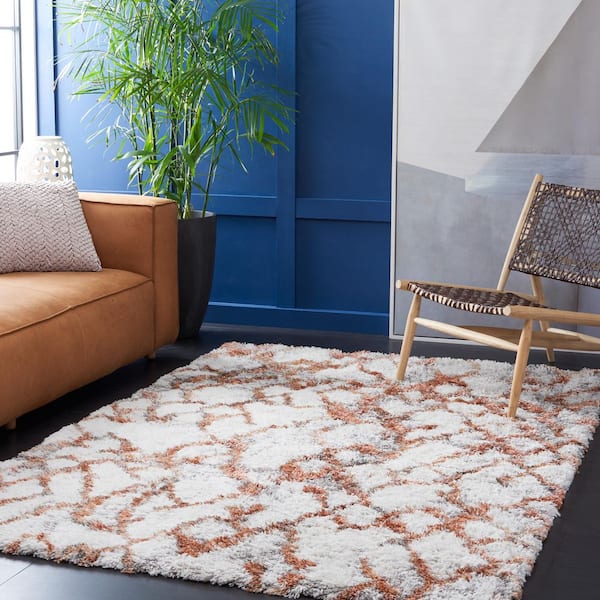 Horizon Shag 5 ft. x 8 ft. Ivory/Rust Abstract Diamond Area Rug