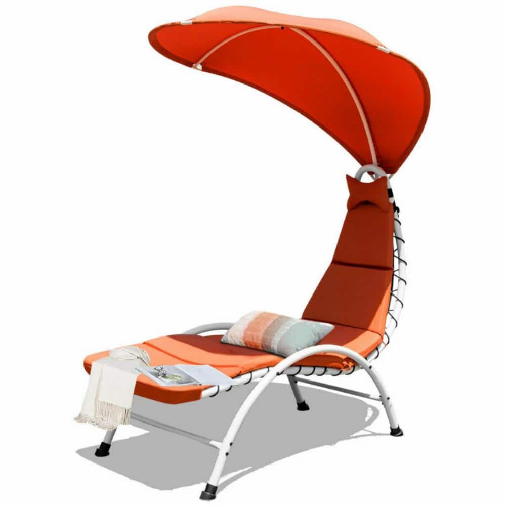 Orange Hanging Chaise Lounger with Cushions and Canopy
