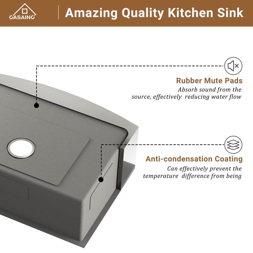 33" Brushed Nickel Stainless Steel Apron Kitchen Sink with Faucet