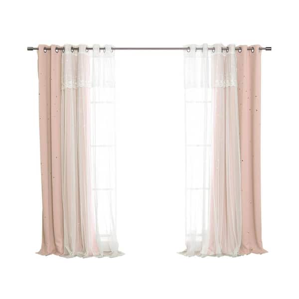 Best Home Fashion 52 in. W x 84 in. L Blackout Dimanche Tulle Sheers and Star Cutout Curtains in Dusty Pink