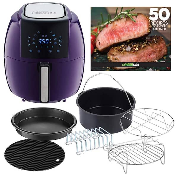 GoWISE USA 8-in-1 5.8 Qt. Plum Air Fryer with 6-Piece Accessory Set and 50-Recipes Book