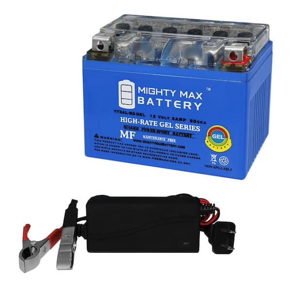 MIGHTY MAX BATTERY YTX4L-BS GEL Replacement Battery Compatible with BikeMaster MG4L-BS + 12V 1Amp Charger