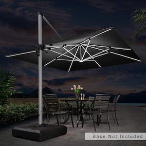 11 ft. Square Solar Powered LED Patio Umbrella Outdoor Cantilever Umbrella Heavy-Duty Sun Umbrella in Black