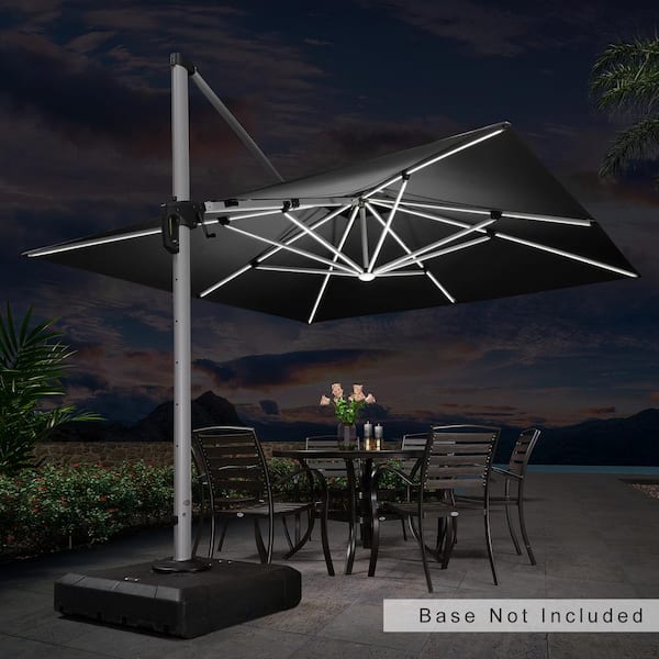 PURPLE LEAF 11 ft. Square Solar Powered LED Patio Umbrella Outdoor Cantilever Umbrella Heavy-Duty Sun Umbrella in Black