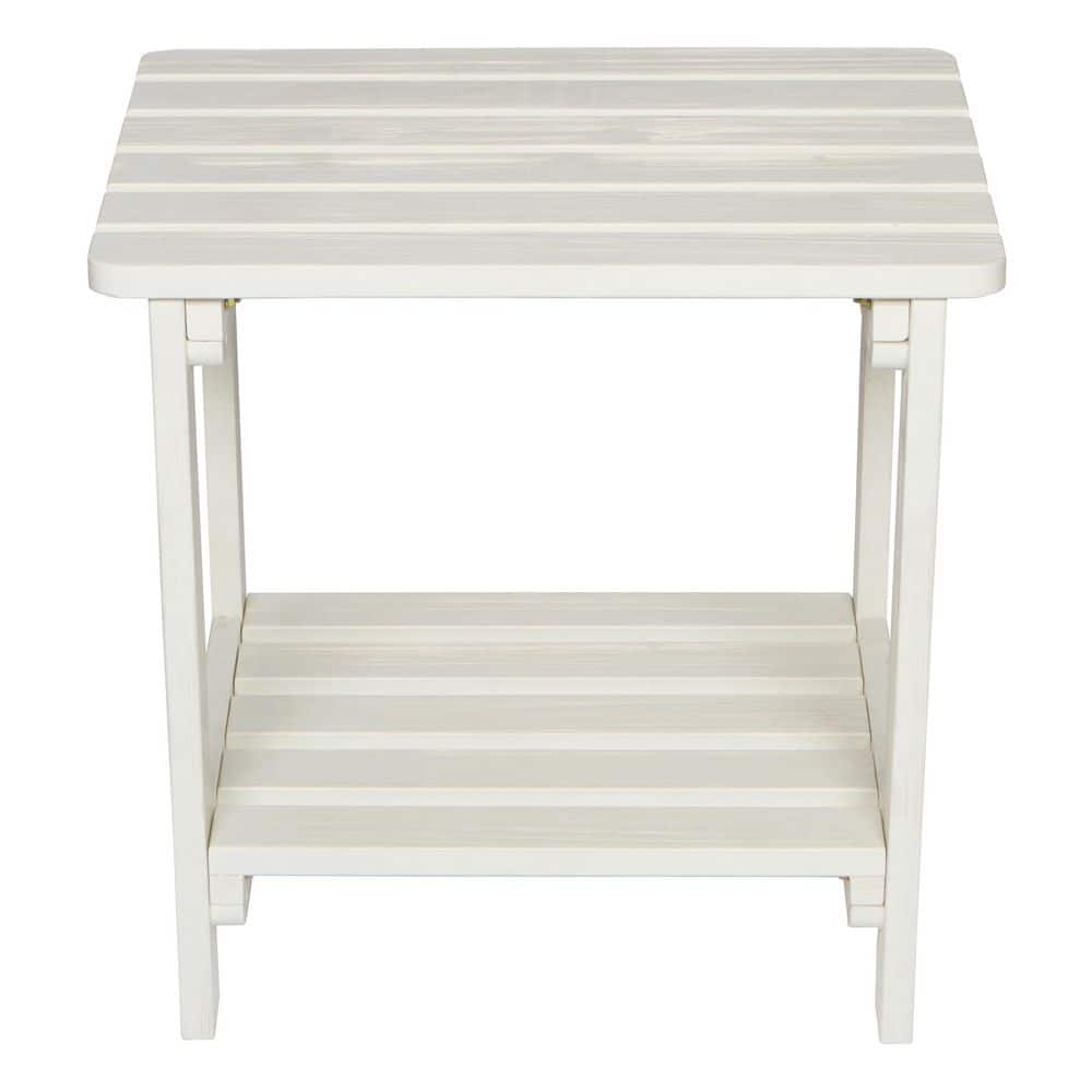 Eggshell White Cedar Wood Rectangular Side Table with Shelf