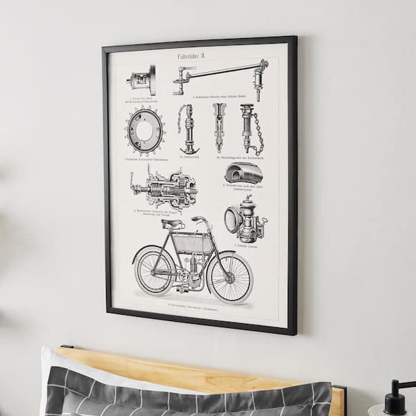 StyleWell Black Framed Motorcycle Parts Wall Art 31 in. H x 25 in. W