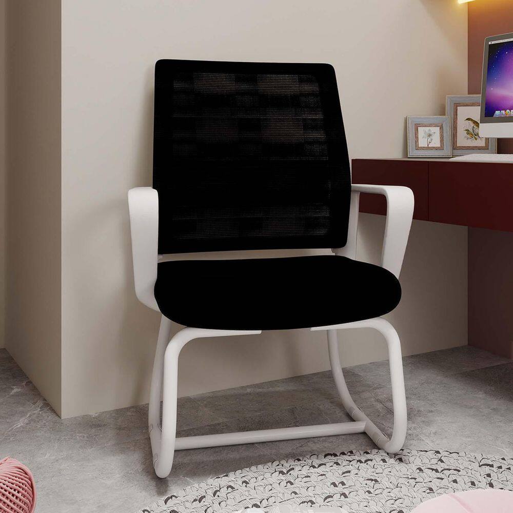 White Metal Frame Minimalist Modern Office Chair Soft Mesh Breathable Desk Chair Lounge Chair for Home Office - Thumbnail 2
