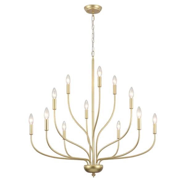 12-Light Large Modern Farmhouse Gold Chandelier Classic Candlestick Dining Room Pendant Light