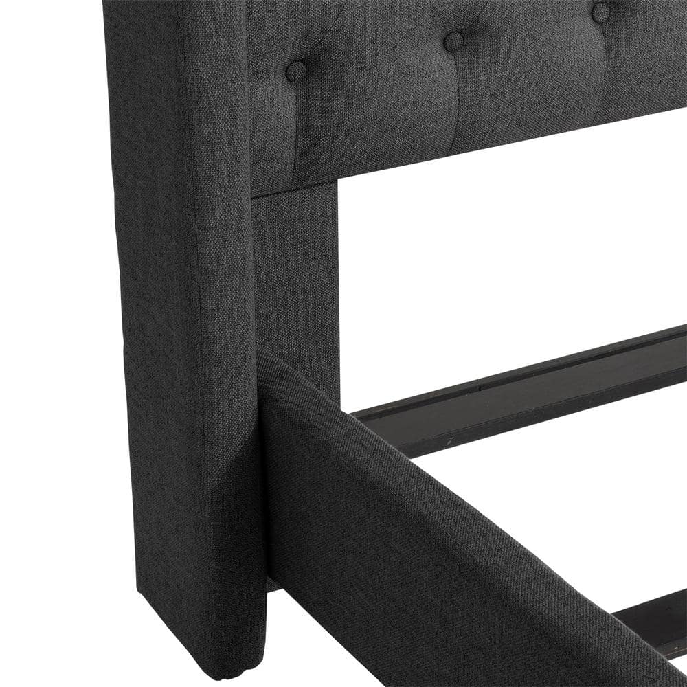King Fairfield Dark Gray Upholstered Bed with Tufted Wingback Design