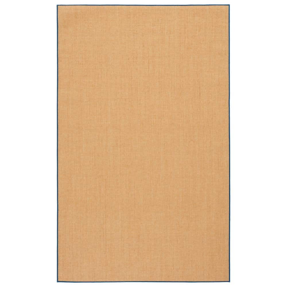 Natural and Navy Hand-Knotted Wool Cotton Silk Rug 4' x 6'