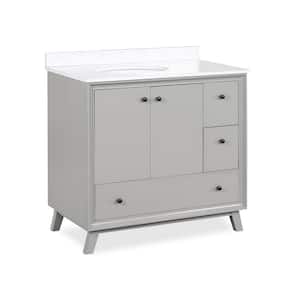 Elmore 36 in. Bathroom Vanity in Gray w/Composite Granite Vanity Top in White w/White Ceramic Oval Sink and Backsplash