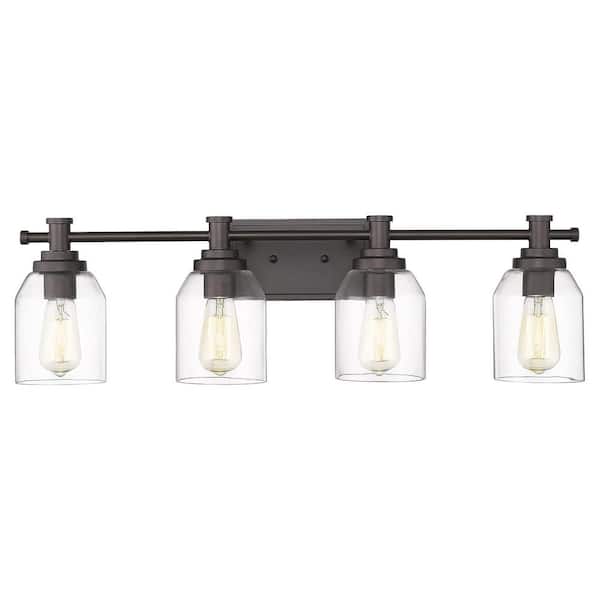 JAZAVA 29.5 in. 4-Light Oil Rubbed Bronze Indoor Bedroom Vanity Light Wall Sconce Light with Clear Glass Shade