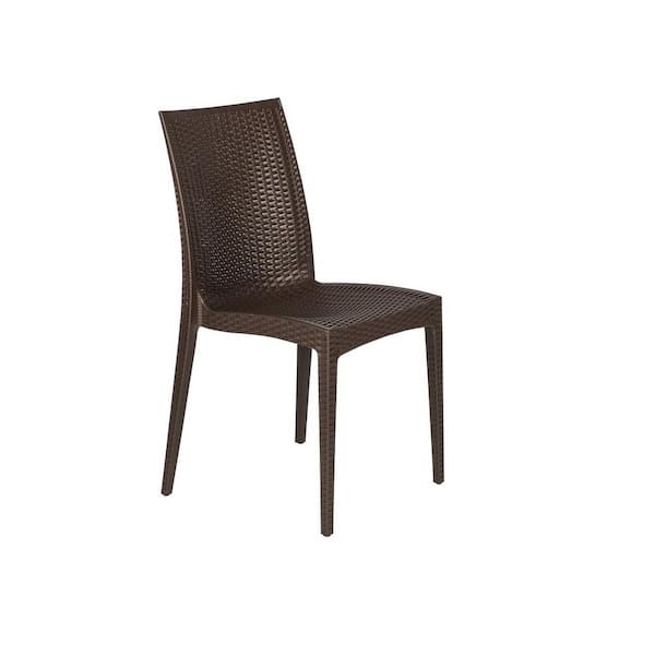 Leisuremod Brown Mace Modern Stackable Plastic Weave Design Indoor Outdoor Dining Chair