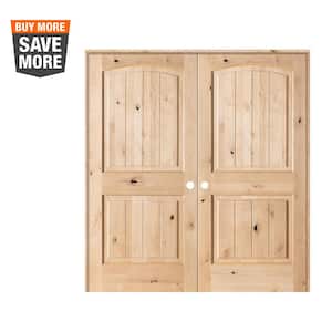 48 in. x 80 in. Rustic Knotty Alder 2-Panel Arch Top VG Both Active Solid Core Wood Double Prehung Interior French Door