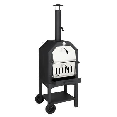 Costway Wood Outdoor Pizza Oven Pizza Grill Outside Pizza Maker with  Waterproof Cover in Stainless Steel (2-Layer) NP10814BK - The Home Depot