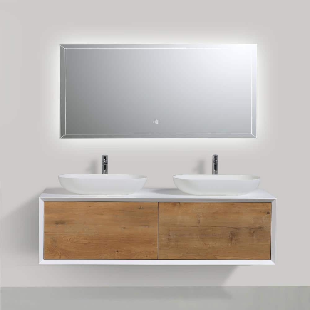 Fiona 55 in. W x 21 in. W x 15.7 in. H Bath Vanity in White with White Double Solid Surface Sink price history on PriceWatchPro