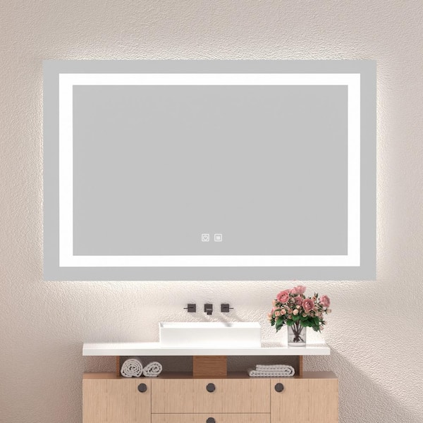 INSTER 48 in. W x 36 in. H Rectangular Frameless LED Light Anti-Fog Wall Bathroom Vanity Mirror with Memory