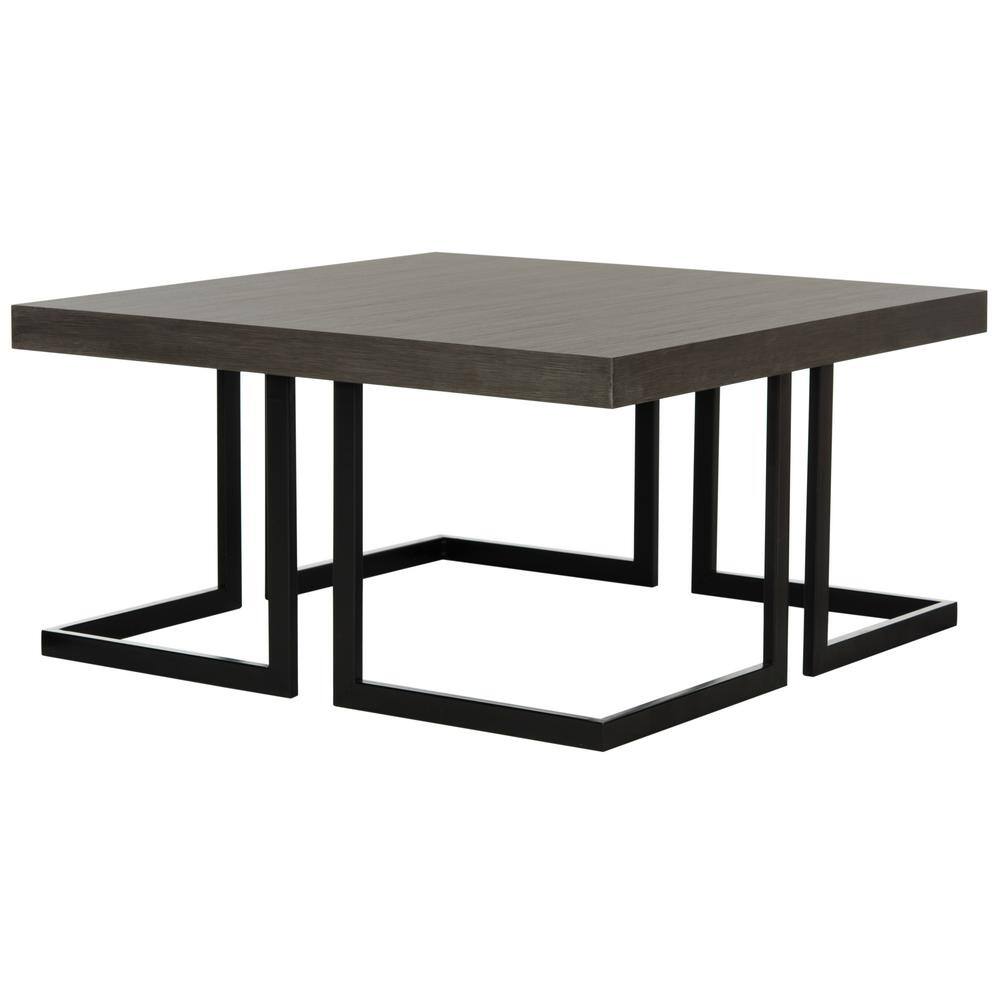 Transitional Square Wood and Metal Coffee Table in Brown/Gray