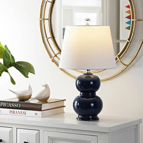 Everlee 22 in. Navy Table Lamp with White Shade